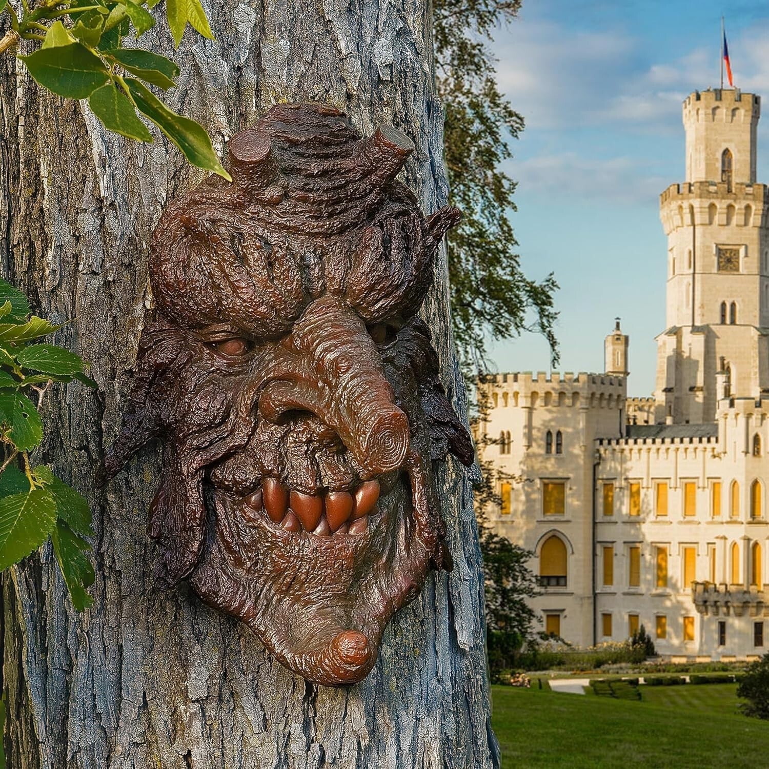 High-Quality Greenman Tree Face Sculpture - UV Resistant Outdoor Decor 11.5"W