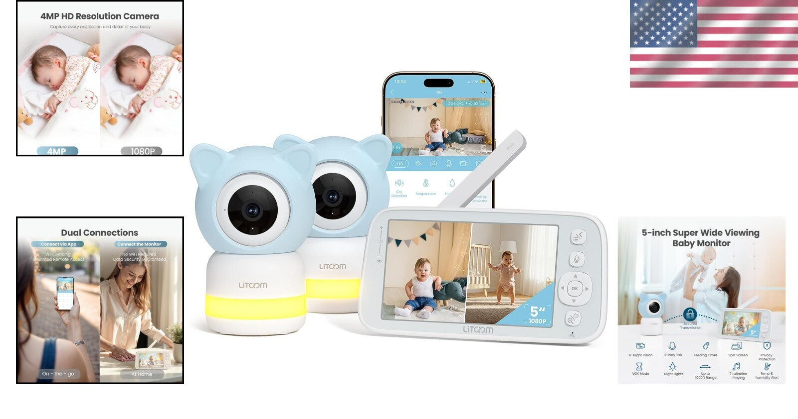 5-Inch Night Vision Baby Monitor with Dual Cameras & 2-Way Audio Capability