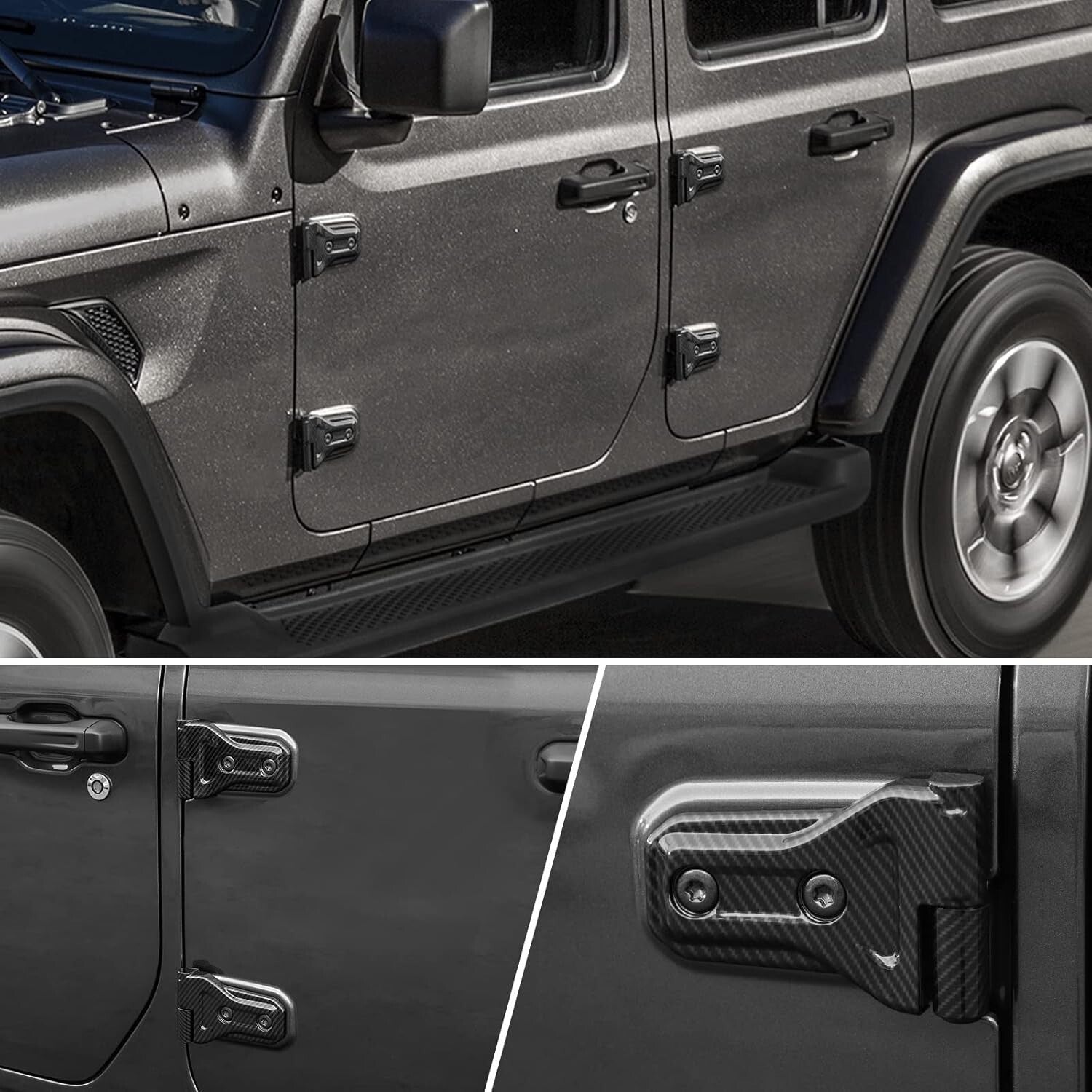 Carbon Fiber Grain Door Hinge Cover Trim for Jeep Wrangler & Gladiator (8-pack)