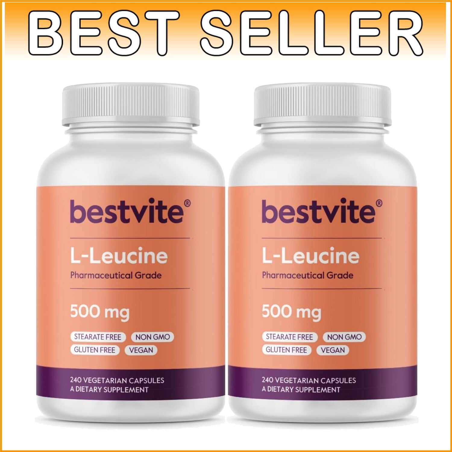 500mg L-Leucine Capsules - 480 Count, NSF Certified for Quality Muscle Boost