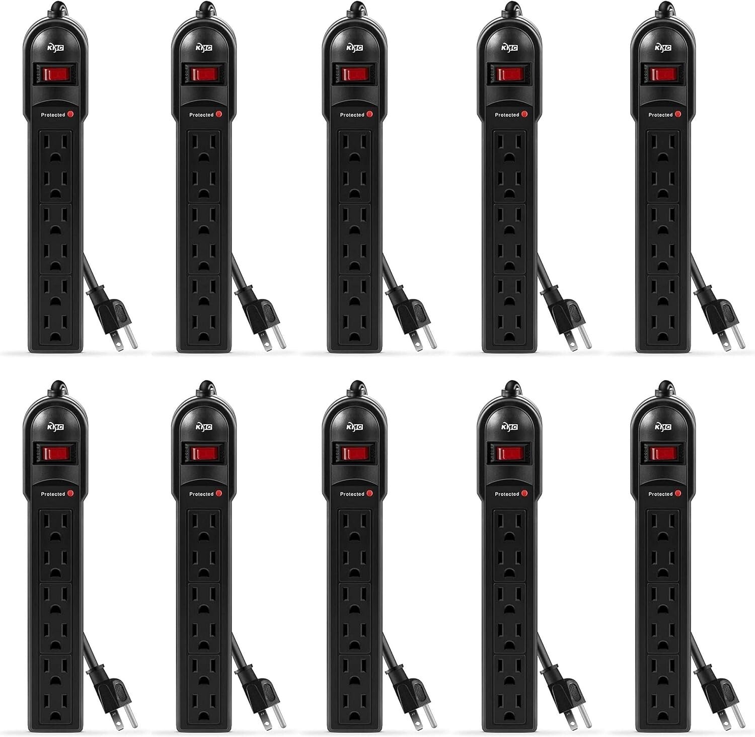Compact 10-Pack 6-Outlet Surge Protectors with 2-Foot Cord – Always Prepared