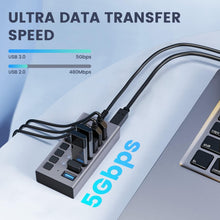 Load image into Gallery viewer, Compact USB 3.0 Hub with 7 Ports &amp; On/Off Switches for Secure Connectivity