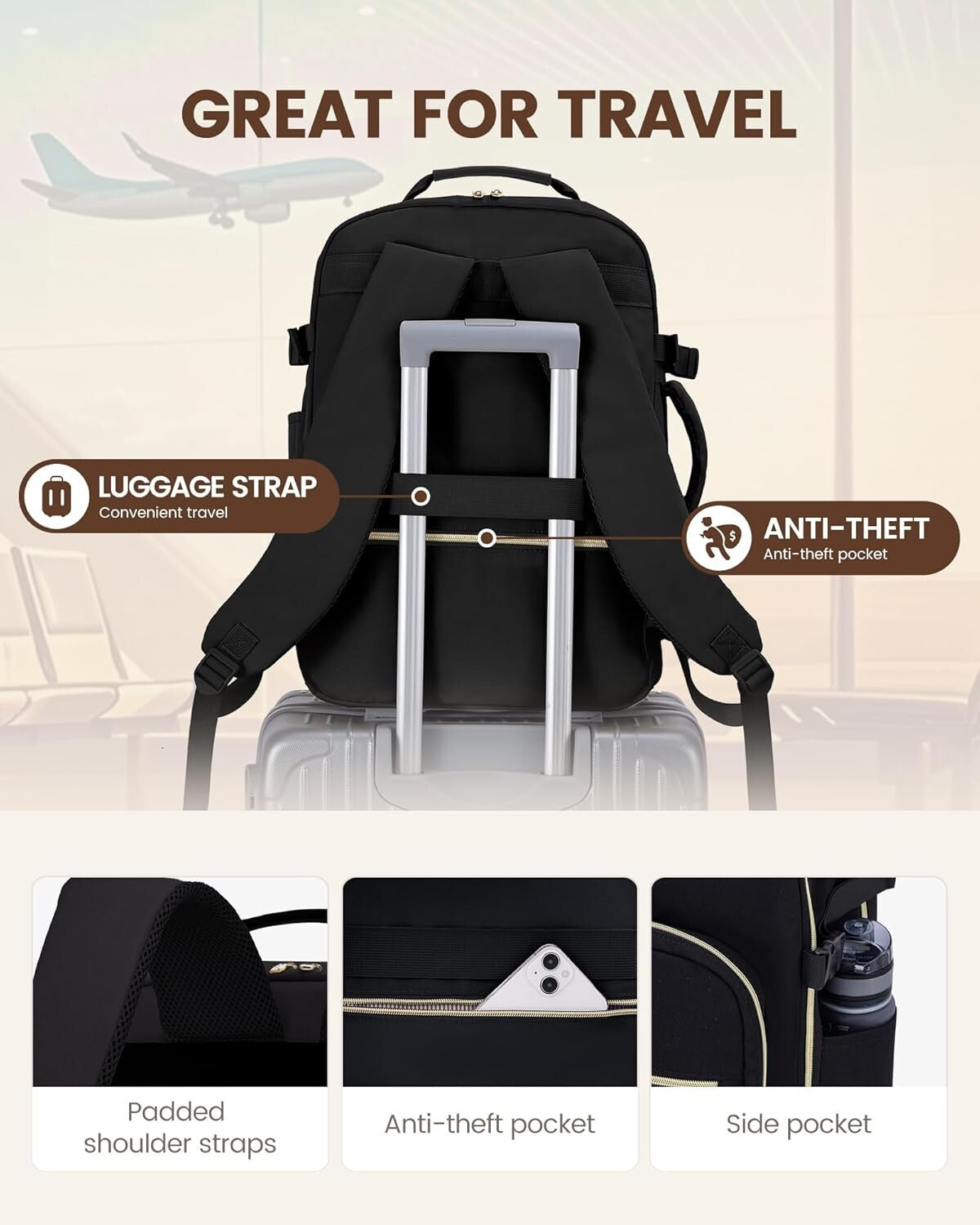 Black Business Weekender Backpack with 18 Inch Laptop & Organizational Cubes