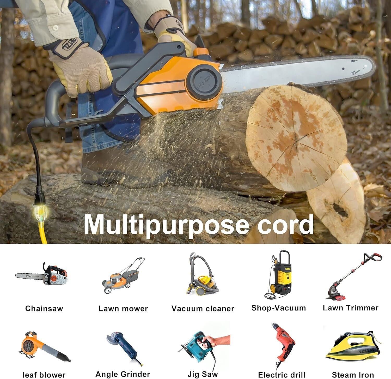 100 ft Lighted Outdoor Extension Cord | 12/3 Gauge for All Weather Applications