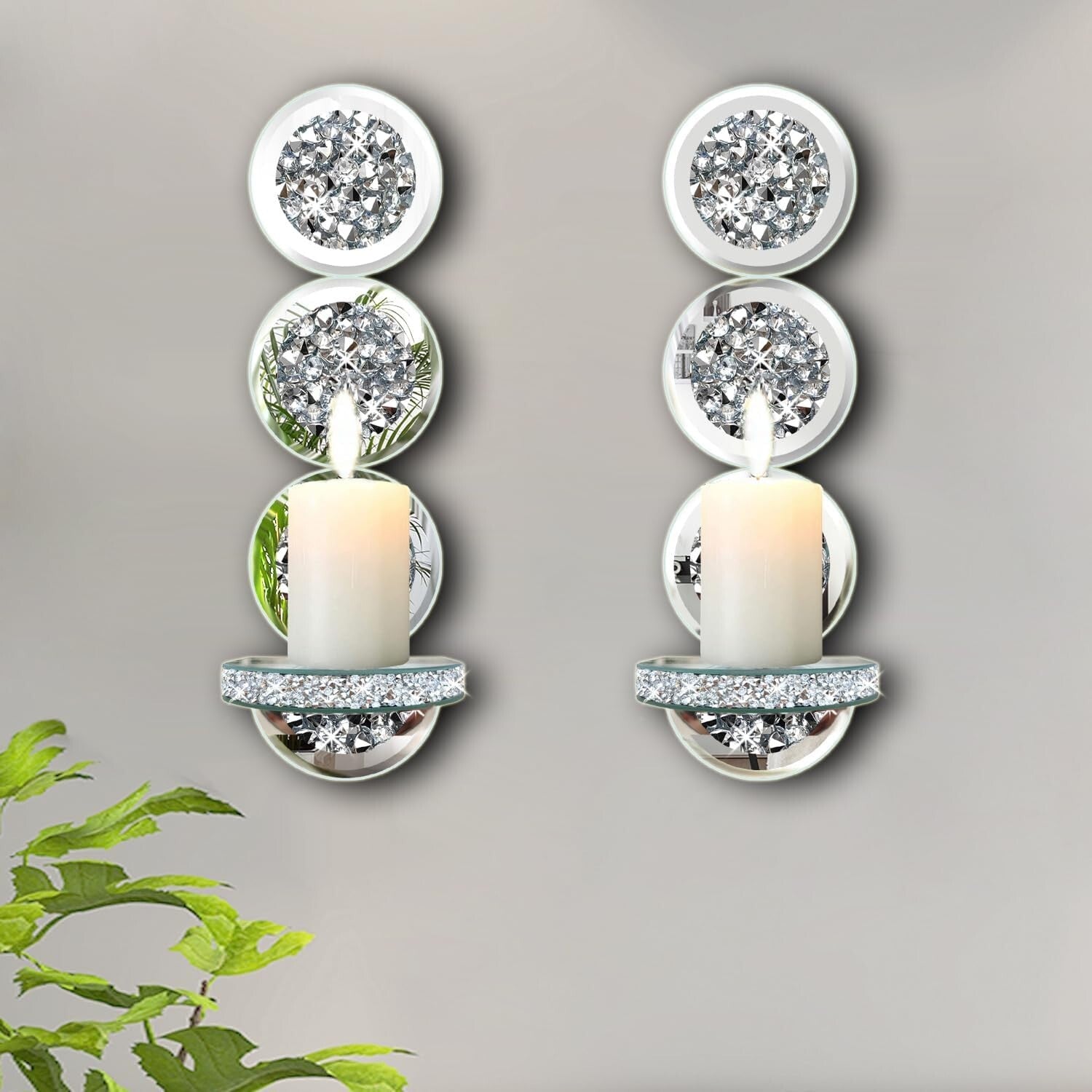 Crystal Crush Diamond Wall Sconces - Elegant Candle Holders for Living Rooms