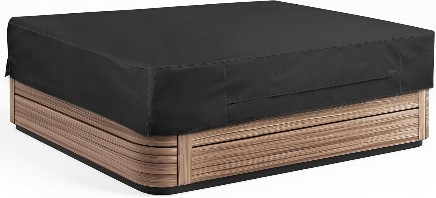 Adjustable Black Hot Tub Cover - Fade Resistant & Waterproof, Rectangular 86x67