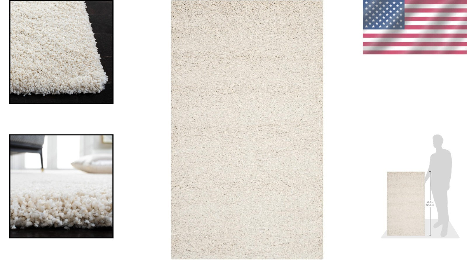 Milan Shag Collection Accent Rug 2' x 4' - Non-Shedding Ivory Elegance