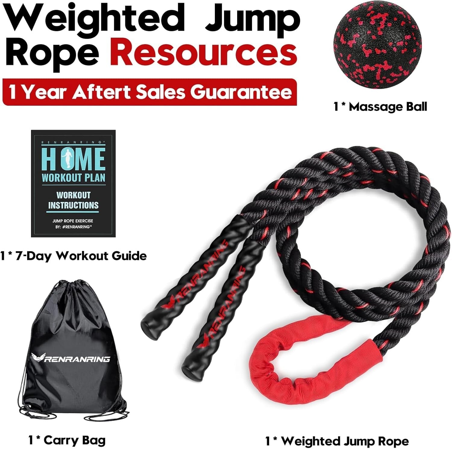 Durable 9.84ft Weighted Jump Rope Set with Massage Ball for Fitness Goals