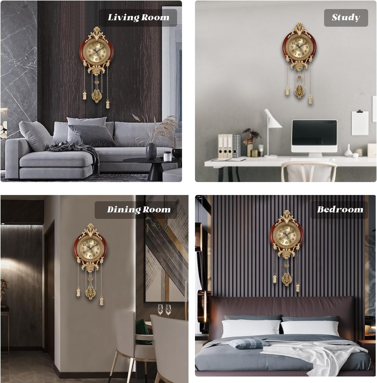 Stylish Brown Wall Clock with Pendulum – Silent, Battery Operated Elegance