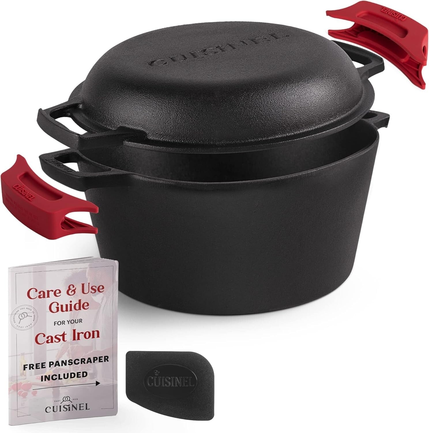 Versatile 5-Quart Cast Iron Dutch Oven with Dual Handles and Silicone Covers