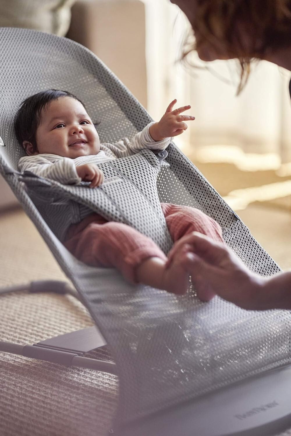Gray Mesh Baby Bouncer - Soothing, Portable & Ideal for Newborns Up to 29 Pounds