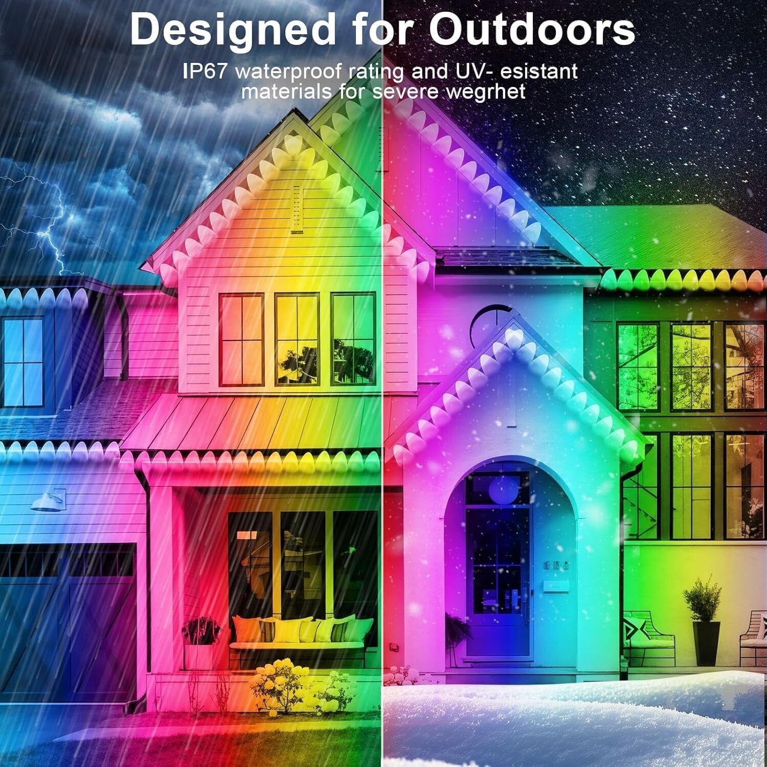 500FT Premium Outdoor RGB Lights with Bluetooth App & Music Sync - All Seasons