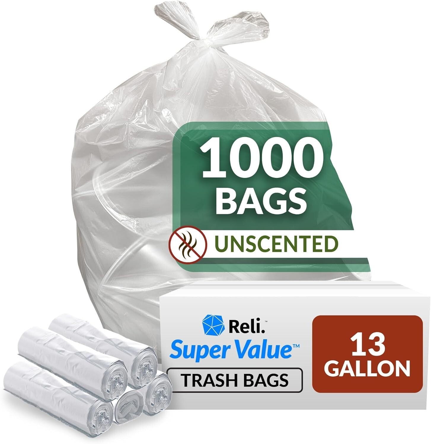 13 Gallon Multi-Use Clear Garbage Bags - 1000 Count for Strong Waste Disposal