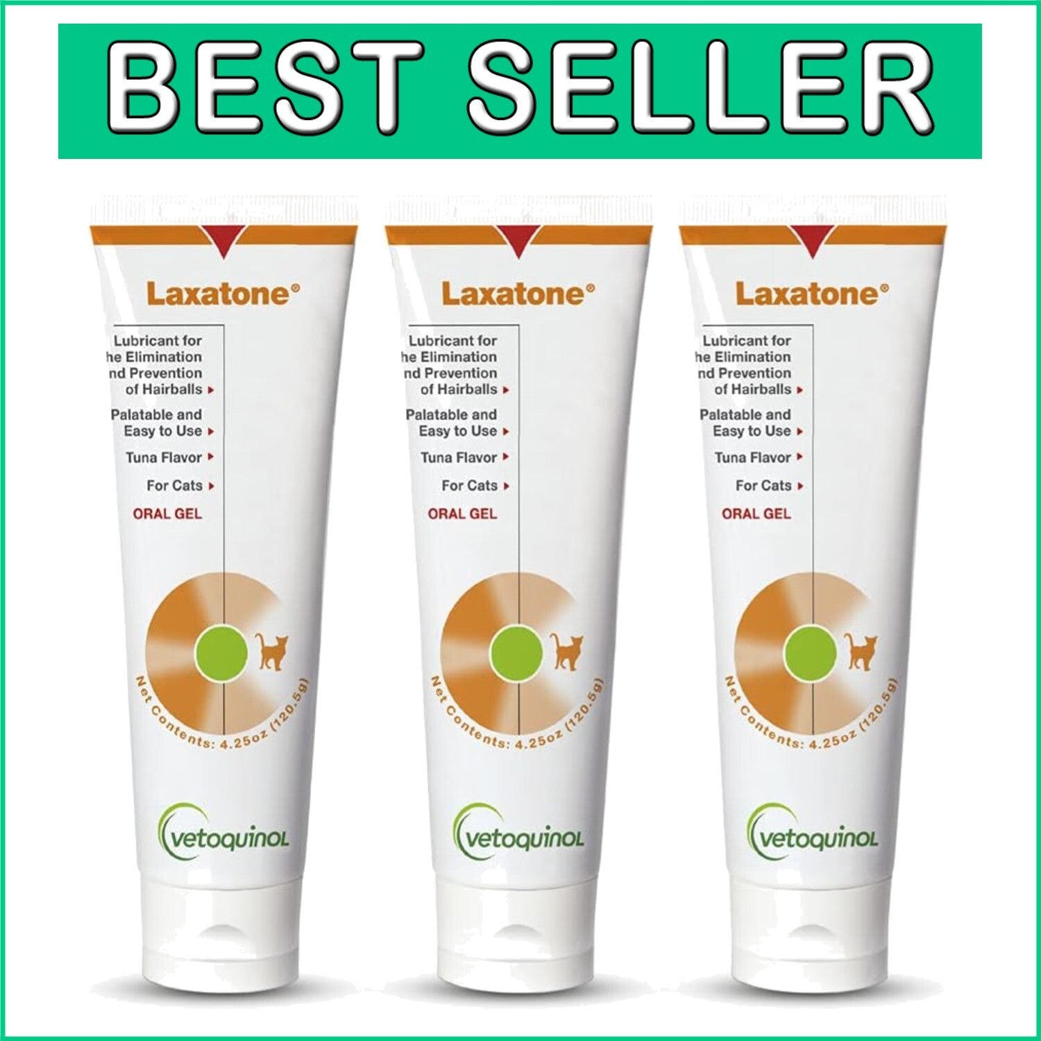 Laxatone 3-Pack Tuna-Flavored Hairball Relief Gel for Cats - 4.25 oz Each