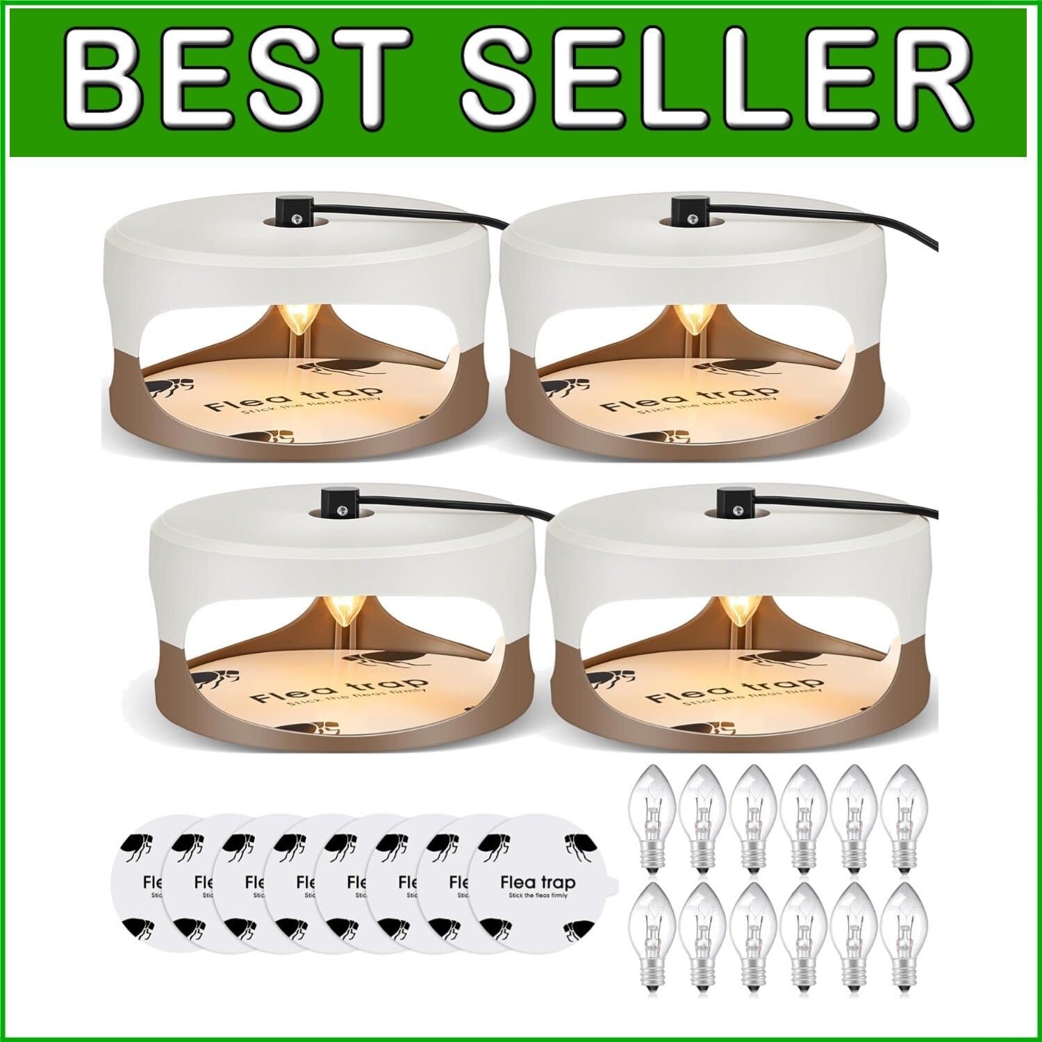 Durable Indoor Flea Light Trap Bundle - 4 Traps with UV Bulbs & Sticky Discs