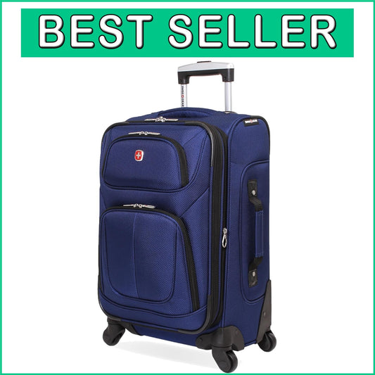 Blue 21-Inch Expandable Carry-On Luggage with Multi-Directional Spinner Wheels