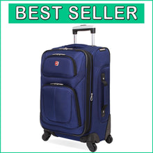 Load image into Gallery viewer, Blue 21-Inch Expandable Carry-On Luggage with Multi-Directional Spinner Wheels