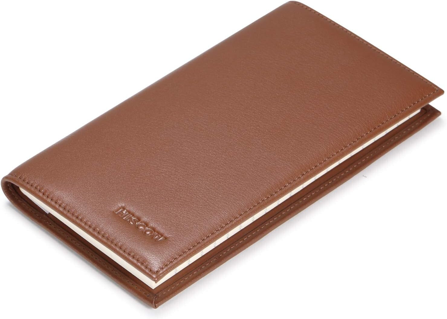 Elegant Full-Grain Calfskin Checkbook Holder with Plastic Divider - Cognac