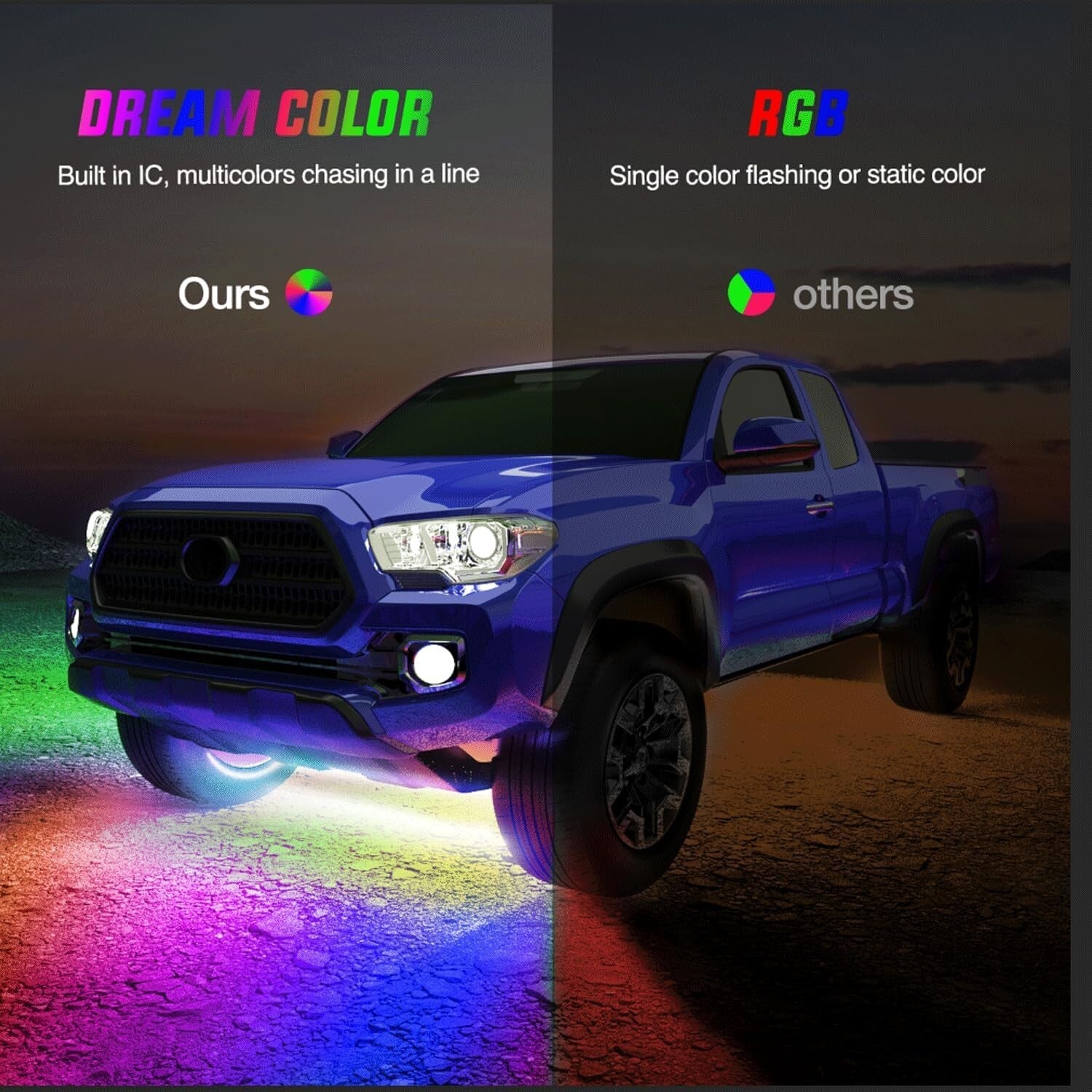 6Pcs Car Underglow LED Lights - RGB-IC Color Changing with Remote & APP Control