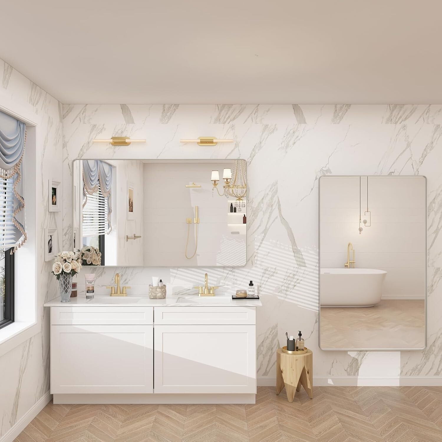 48x30 Lightweight Silver Framed Mirror - Perfect for Bathrooms & Dress Rooms