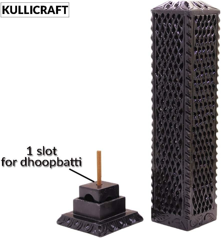 Intricate Handmade Black Soapstone Incense Stick Tower - Ideal for Gifting