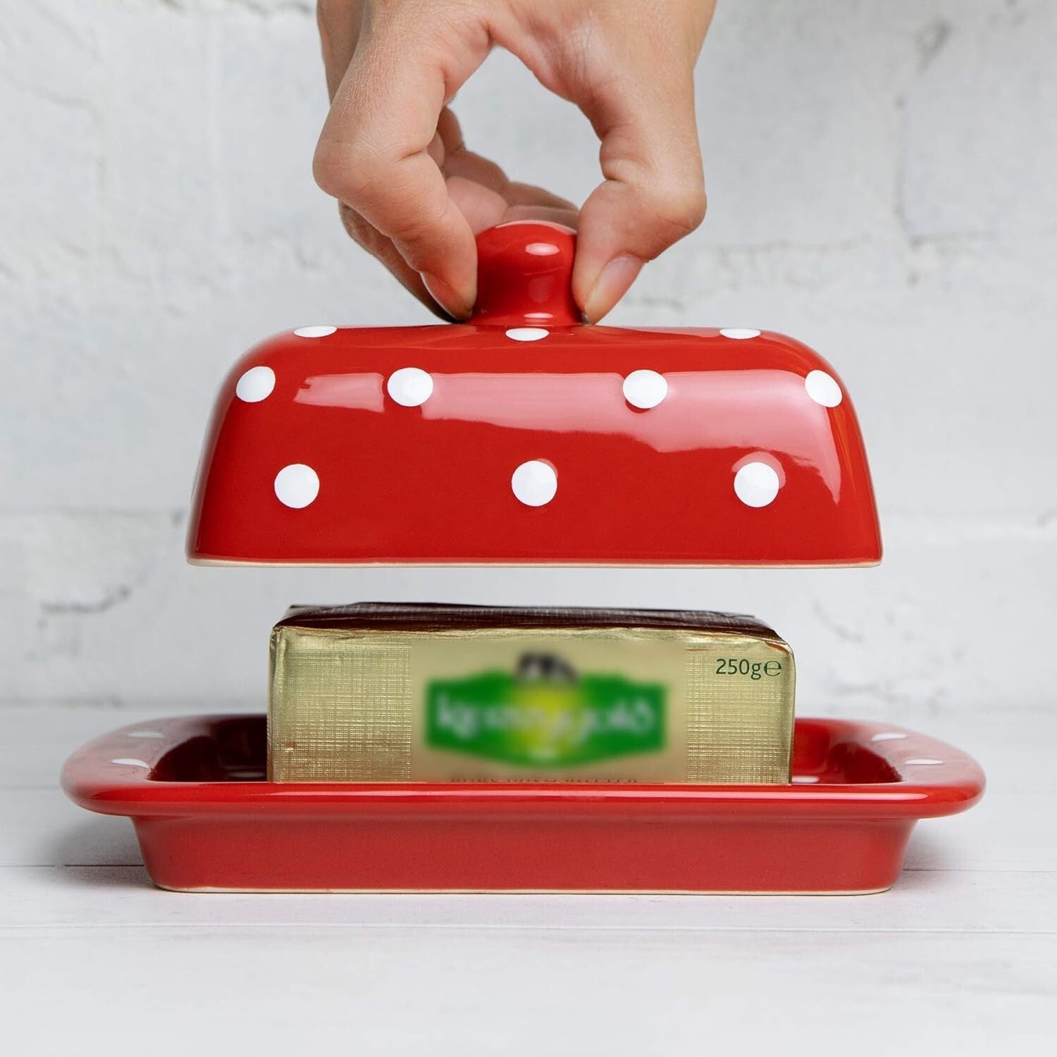 Charming Red Polka Dot Butter Keeper with Lid - Practical Kitchen Accessory