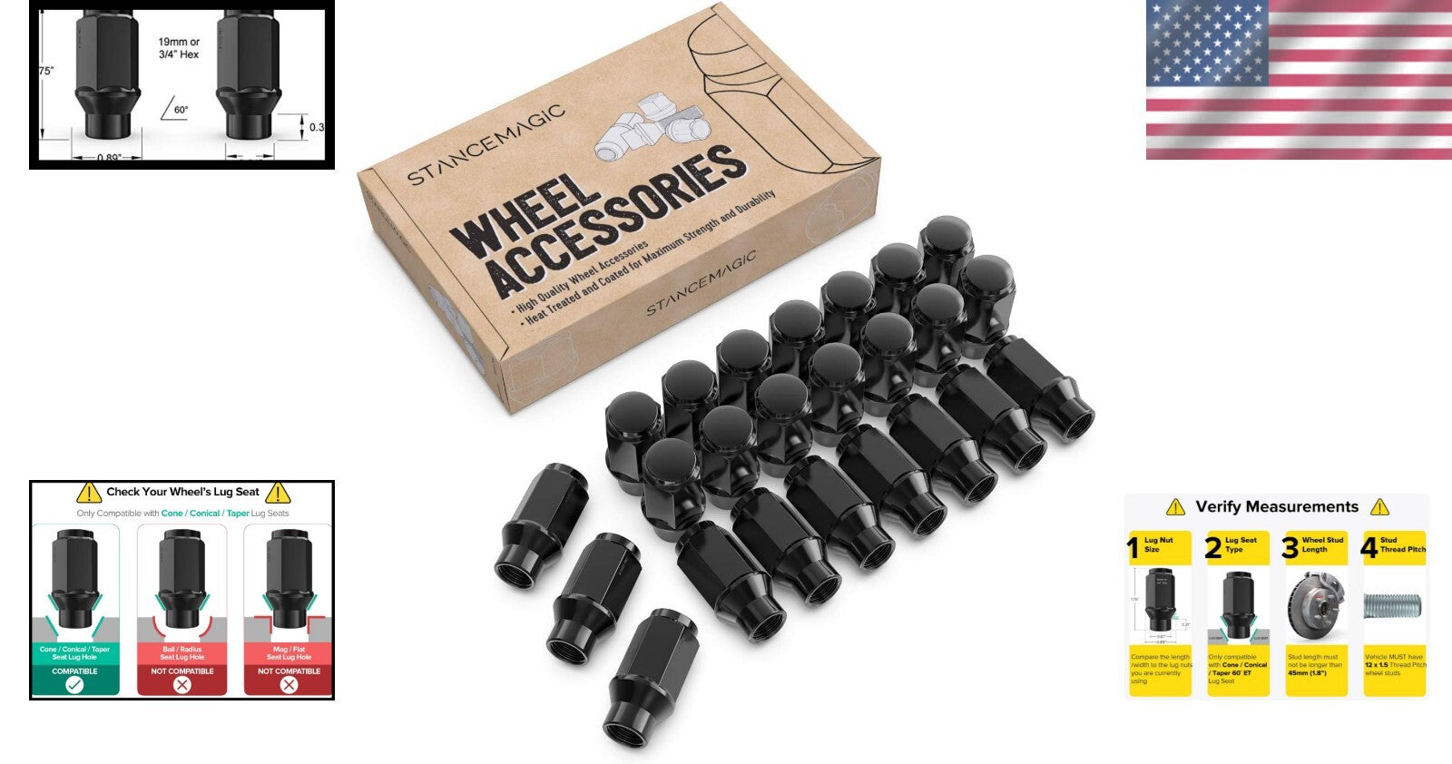 Corrosion-Resistant Cone Taper Lug Nut Set for Toyota, Lexus & More - 24 pcs