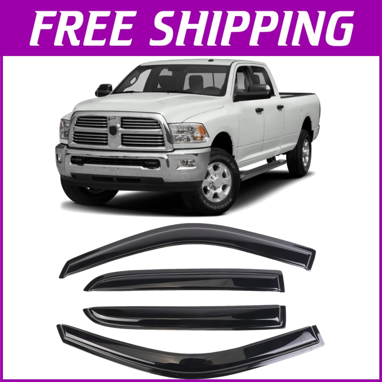 Black Acrylic Window Visors for 2009-2014 Dodge Ram 1500/2500/3500 - Set of 4