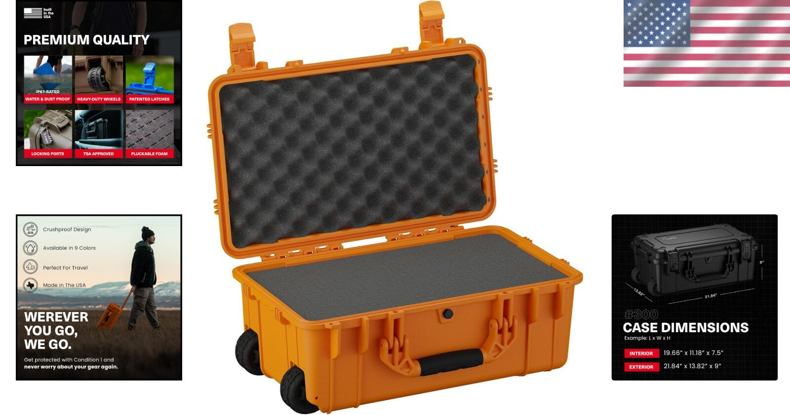 22" Rolling Lockable Hard Storage Case - Waterproof Protective Box for Gear