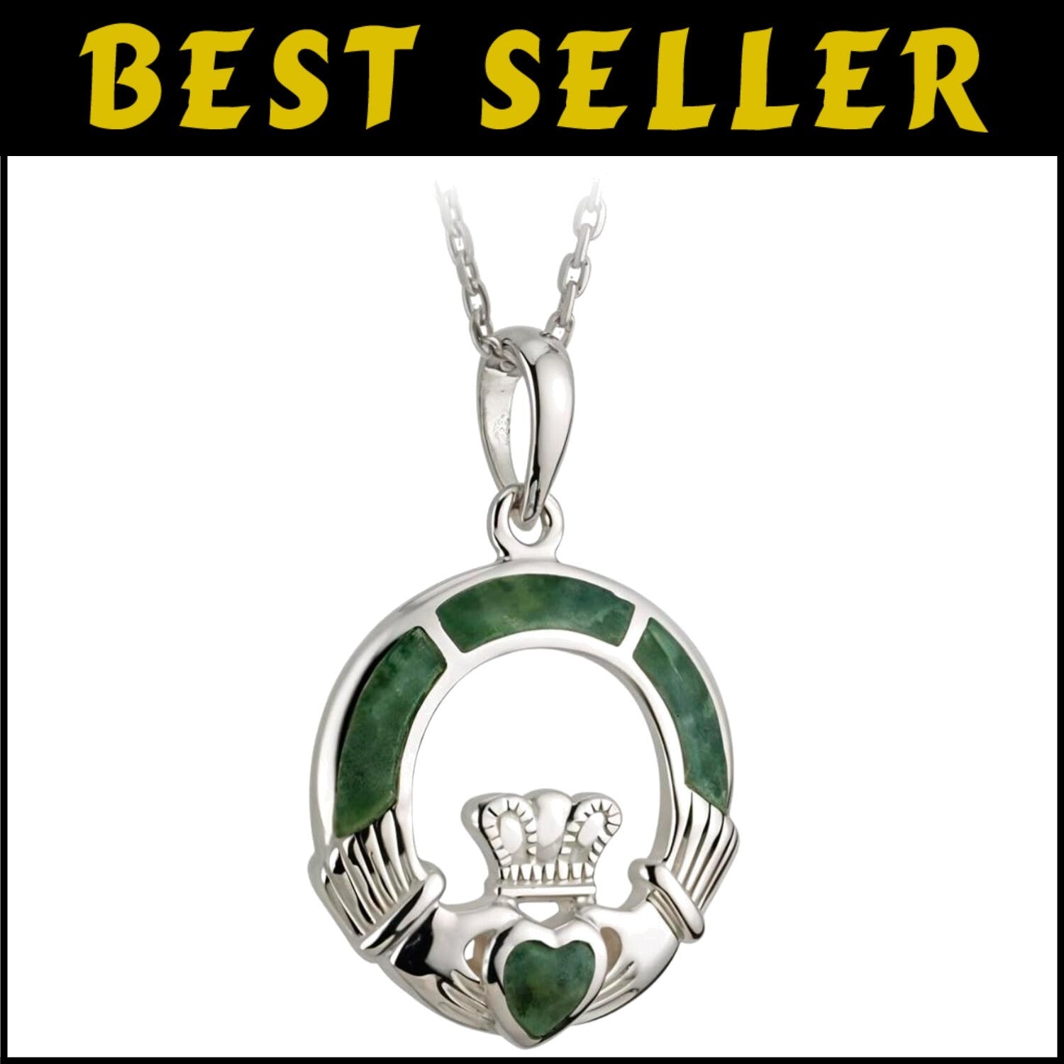 Artisan Irish Claddagh Pendant with Connemara Marble - Elegant Celtic Jewelry