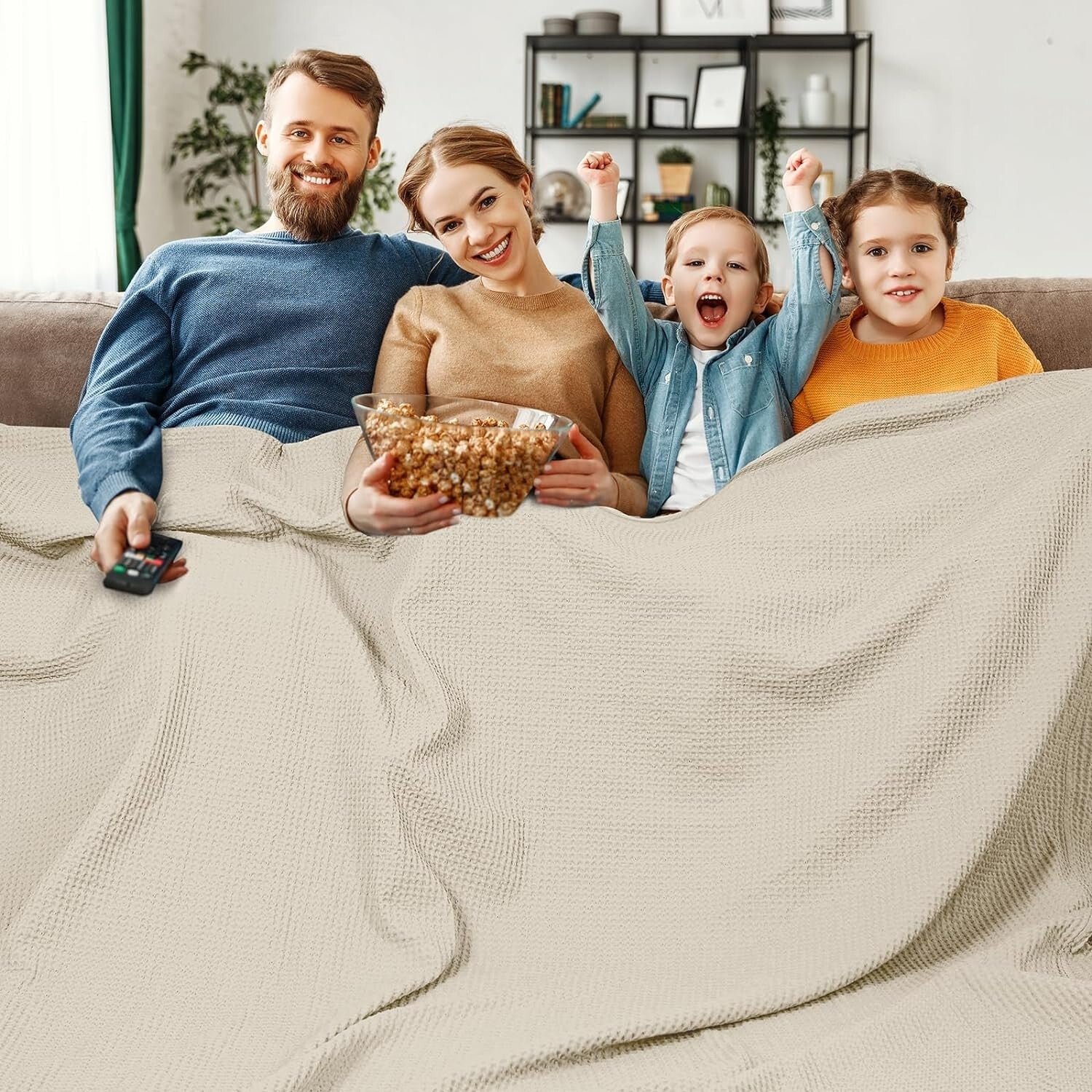 Versatile Oversized Cotton Waffle Throw Blanket - Perfect for Home and Travel