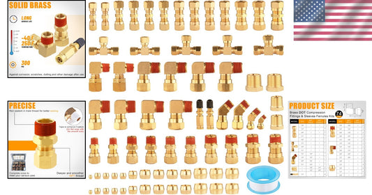 Premium 74-Piece Brass Air Fittings Set for Trucks and Trailers - 300 PSI Rated