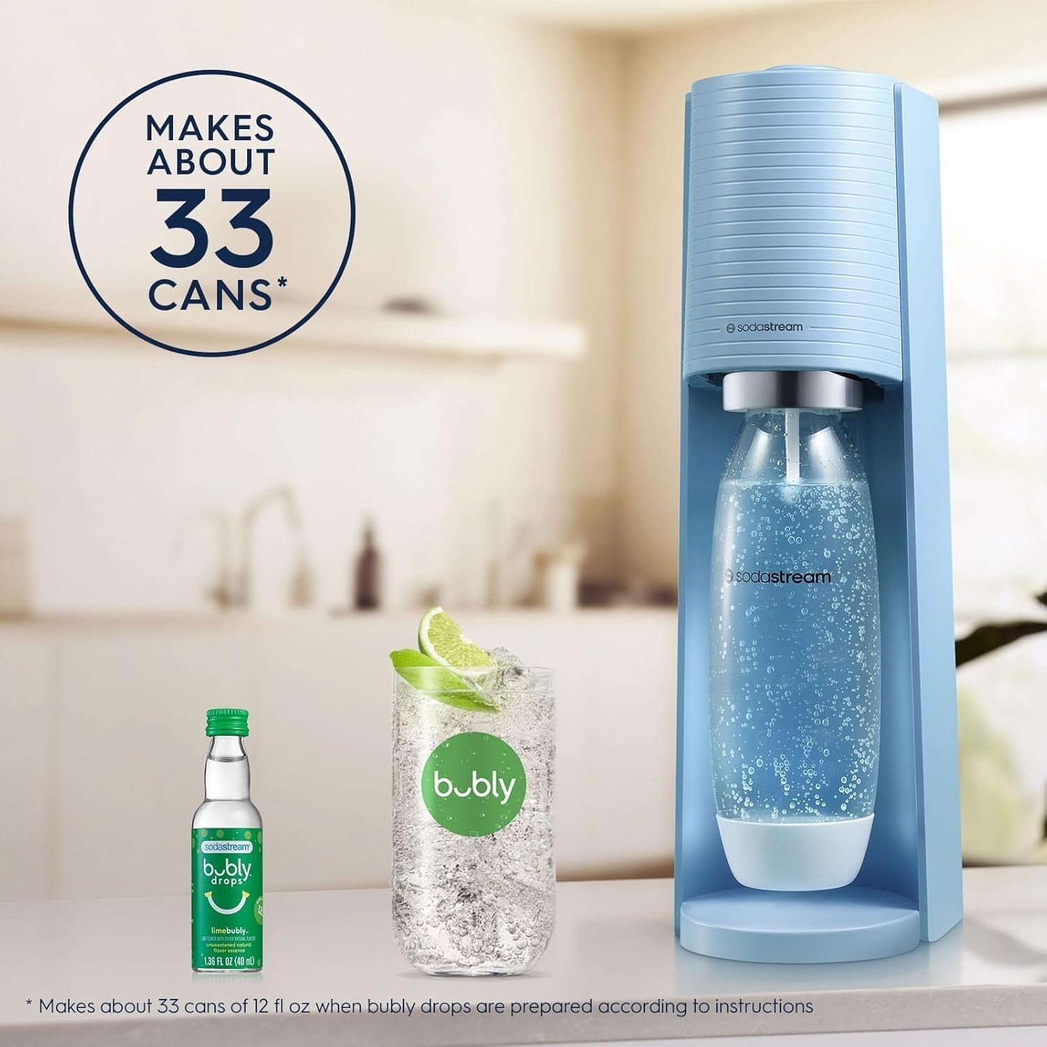 Elegant Misty Blue Sparkling Water Maker - CO2 Included for Effortless Hydration