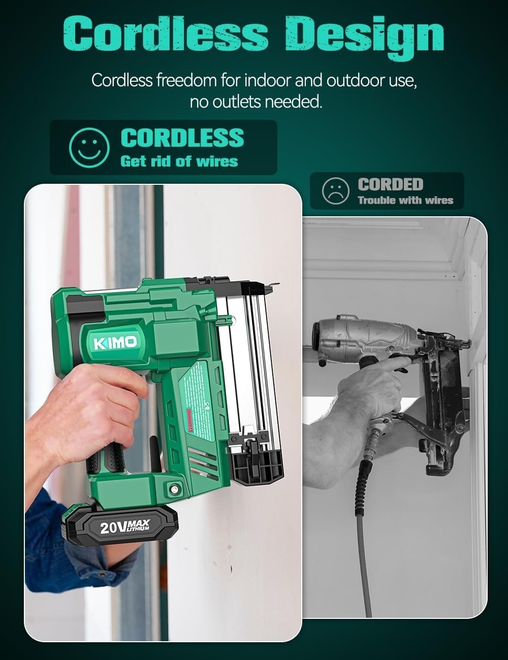 Versatile KIMO 18 Gauge Nail Gun - Adjustable Depth & 180 Nails/min Performance