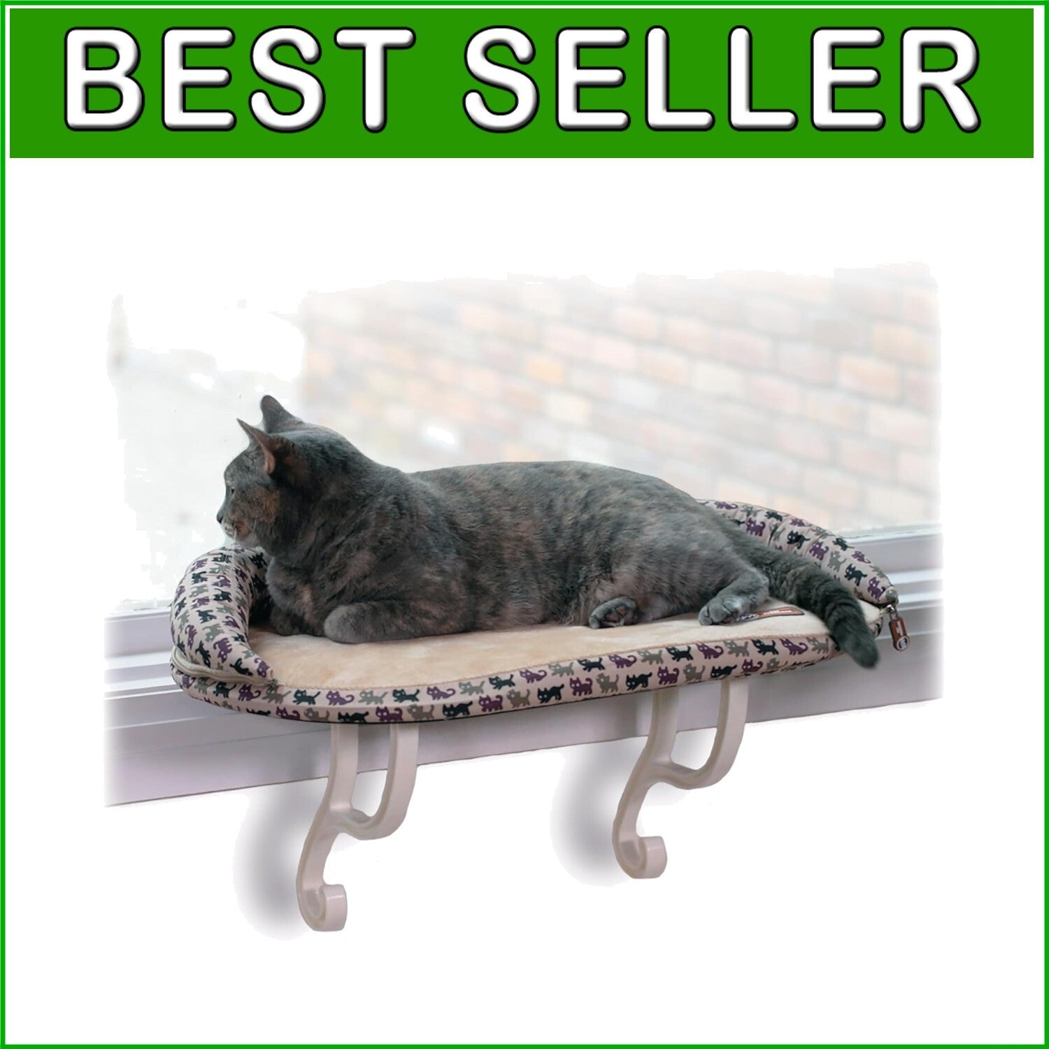 Stylish Indoor Cat Hammock with Removable Bolster for Sunbathing - 14 x 24 in