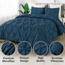 Load image into Gallery viewer, Luxurious California King Comforter Set, Navy Blue Pinch Pleat Design - 3 Pieces