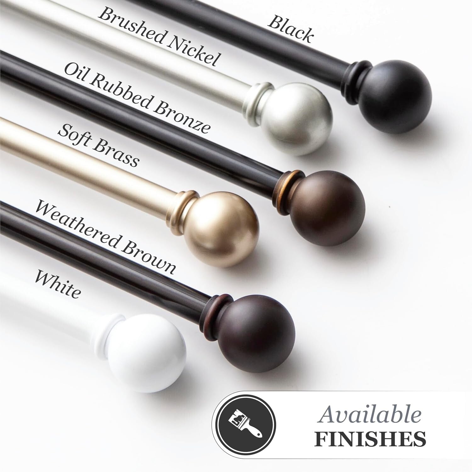 Durable Black Extendable Curtain Rods, 5/8" diameter, 4 Pack for Window Decor