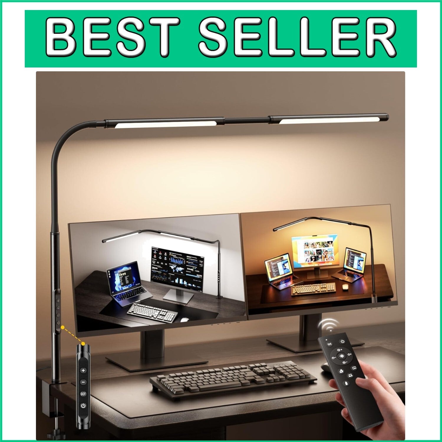 Adjustable Gooseneck LED Desk Lamp with Stepless Dimming & Remote Control
