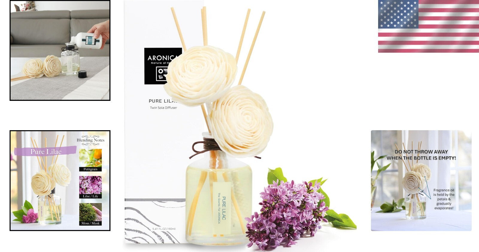 Fresh Cut Lilac Glass Diffuser with Sola Flowers - Luxurious Home Fragrance