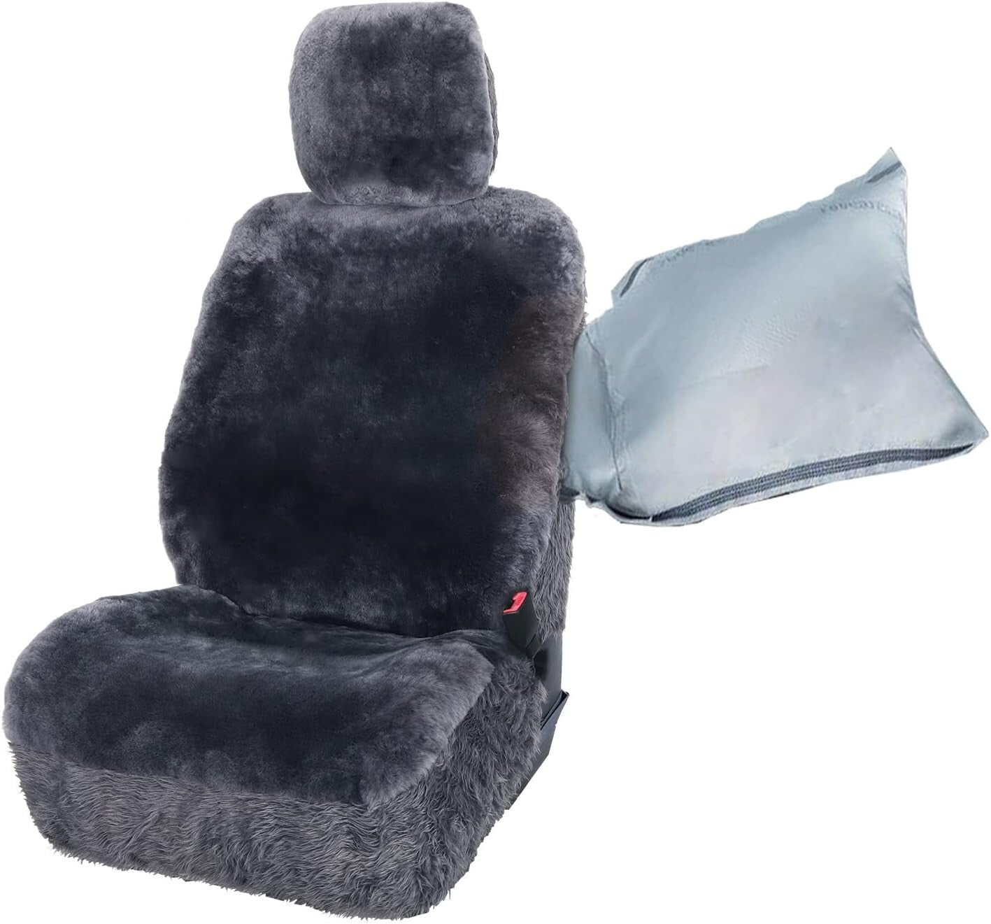 Easy Fit Universal Charcoal Sheepskin Front Seat Cover with Storage Pocket