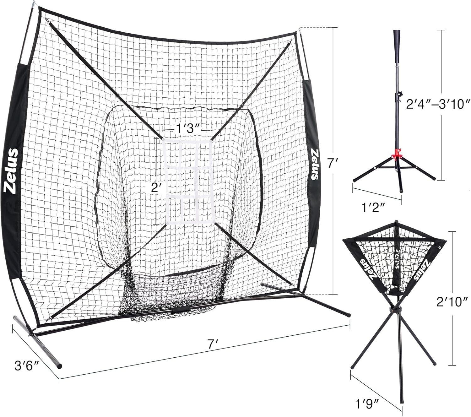 Complete 7x7 Baseball Practice Net Set with Ball Caddy & Target - Durable Design