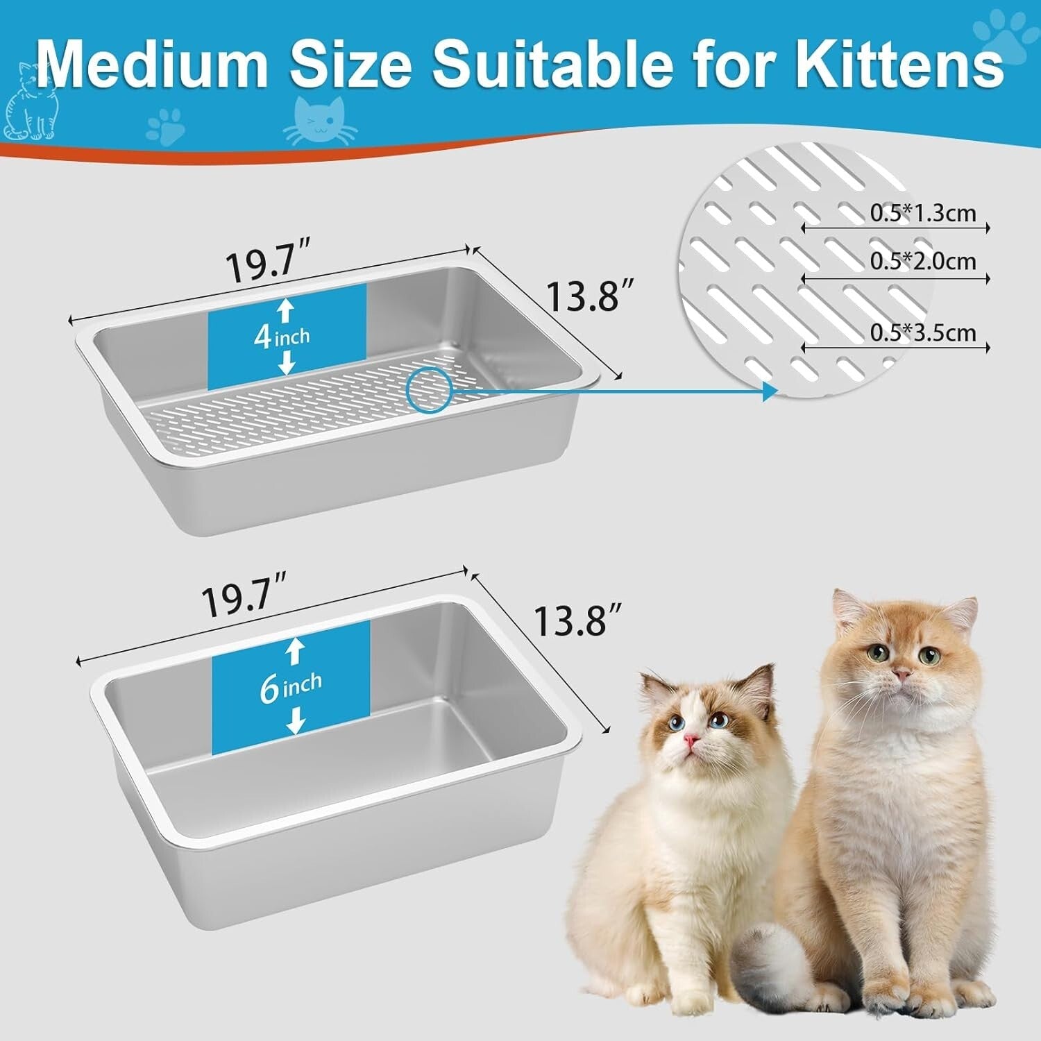 Medium Stainless Steel Sifting Litter Pan for Small Cats - Easy Clean Design