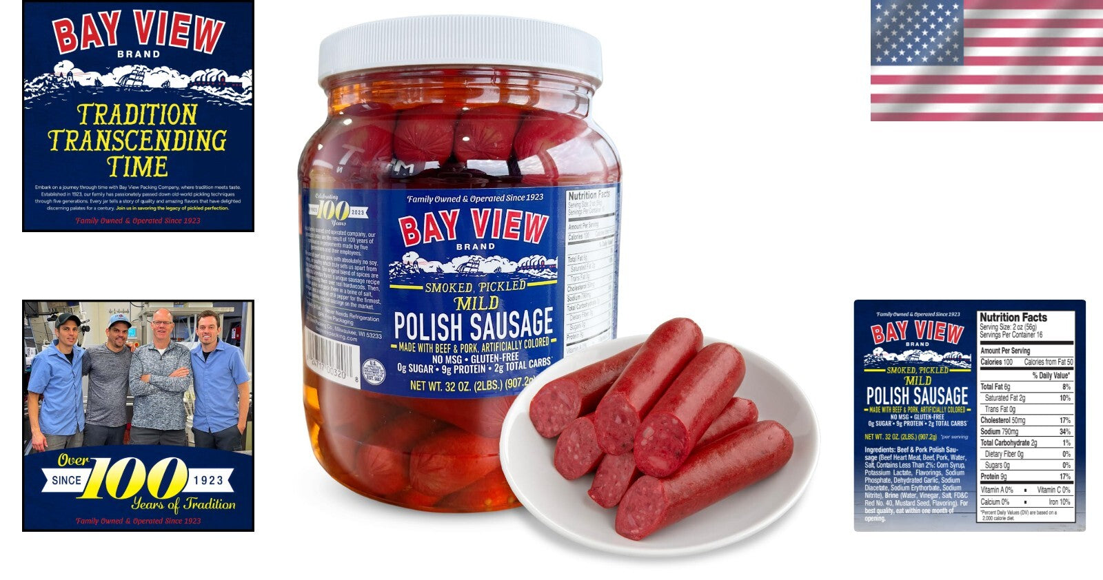 Bay View Premium Smoked Polish Sausage - No MSG, 0g Sugar & Gluten-Free