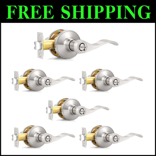 Durable Satin Nickel Wave Privacy Handle Set - 6 Keyless Levers for Easy Install