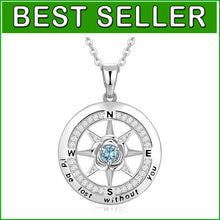 Load image into Gallery viewer, Engraved Rose Flower Compass Necklace for Women - Sterling Silver Gemstone Gift