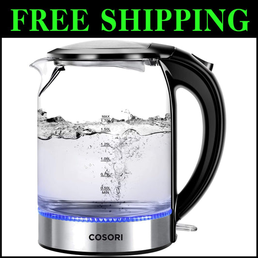 LED Indicator Black Electric Kettle, 1.7L with Wide-Mouth Design & Easy Cleaning