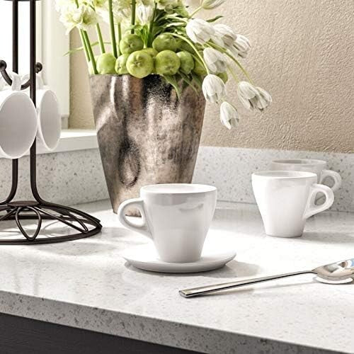 Classic Italian White Porcelain Espresso Cups Set of 6, 2 oz. - Durable & Ele...