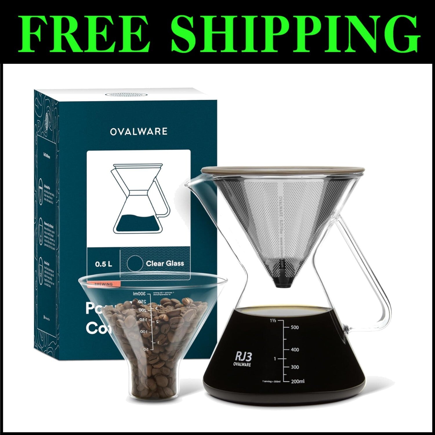 17oz Pour Over Coffee Maker with Stainless Steel Filter & Precision Measuring...