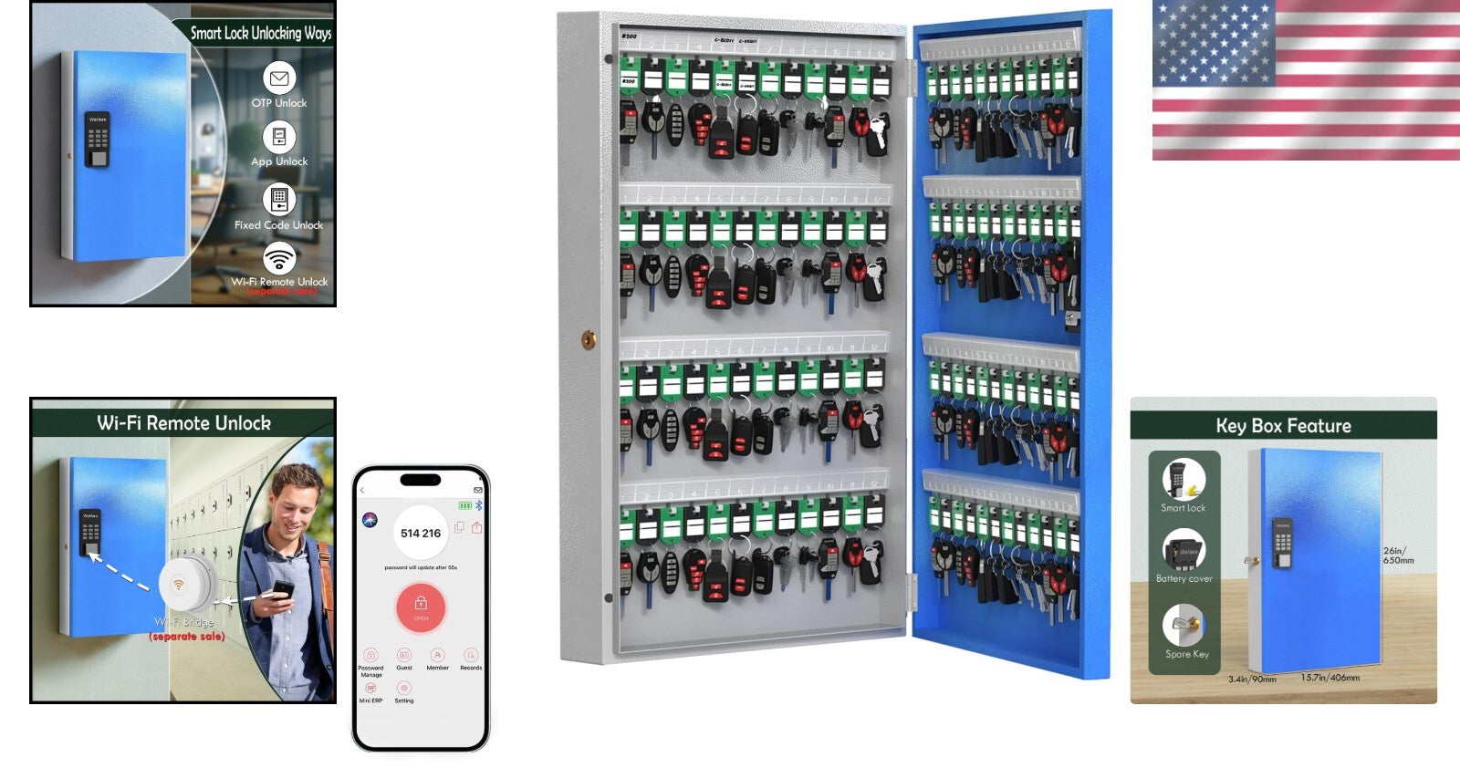 Durable 96-Key Lock Box with Multiple Unlock Options - Ideal for Homes & Offices