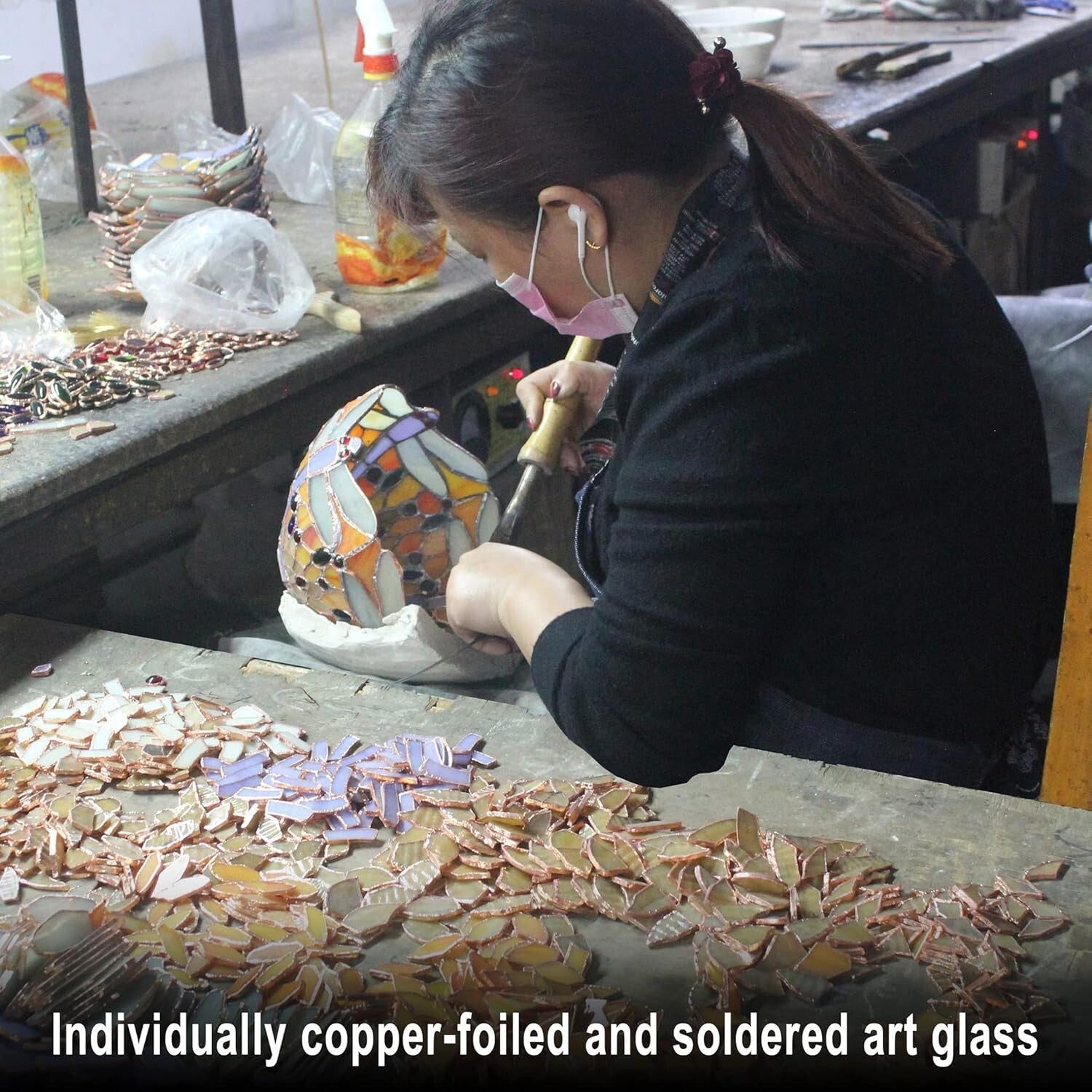 Victorian-Inspired Stained Glass Window Panel - 32'' Demi-Lune Amethyst Elegance